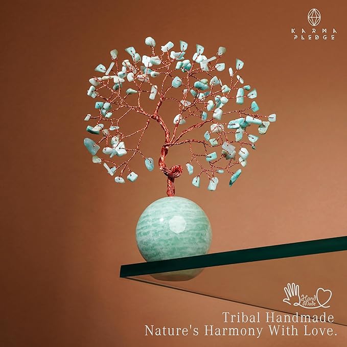 Crystal Tree of Life Birthday Gifts for Women, Handmade Home Decor, Office, Room Decoration, Amazonite Healing Crystal Chakra Tree for Money, Positivity, Reiki, Good Luck Gifts for Her, Mom & Dad