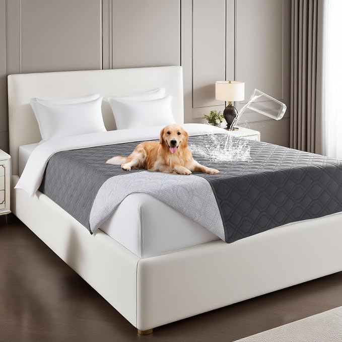 PrinceDeco Couch Cover for Dogs Waterproof Blanket Sofa Covers Washable Bed Cover for Dog Anti-Slip Sofa Slipcover for Furniture Sofa, Crate, RV Seats,Car, Pet,52x82 Inch,Grey