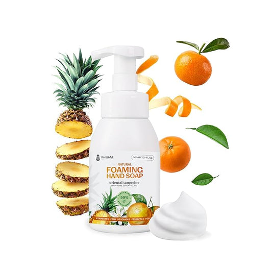Fuwa3e Pineapple Enzyme Natural Foam Hand Wash Tangerine - 10.1oz 1 Pack - 99% Organic Hand Wash Soap with Fermented Pineapple Peels - Non Toxic Hand Soap Sensitive Skin Safe With Pure Essential Oil