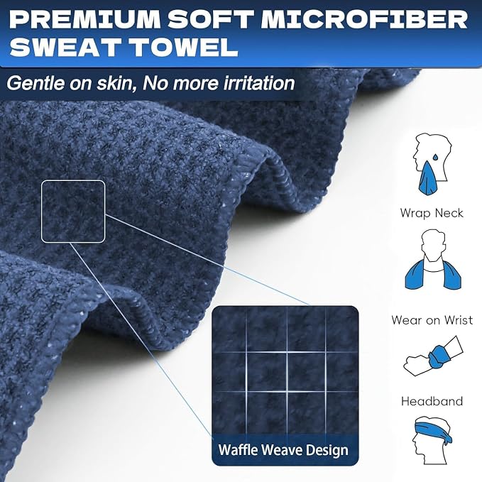 Microfiber Gym Towels for Working Out, Quickly Dry Yoga Towels for Men & Women Tennis, 16 Inch x 27 Inch, 6 Pack, Navy Blue