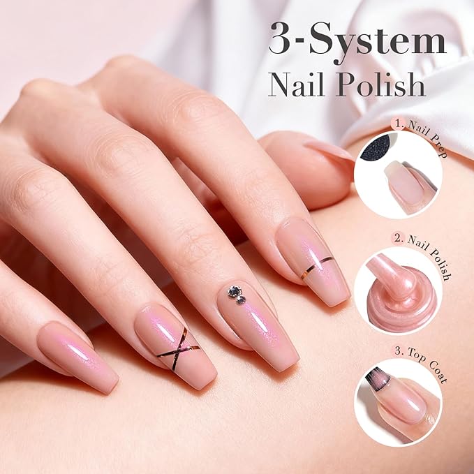AZUREBEAUTY Nail Polish,Nude Pink Shimmer Quick Dry Complete Natural Super Lustrous,Professional for DIY Manicure and Pedicure at Home