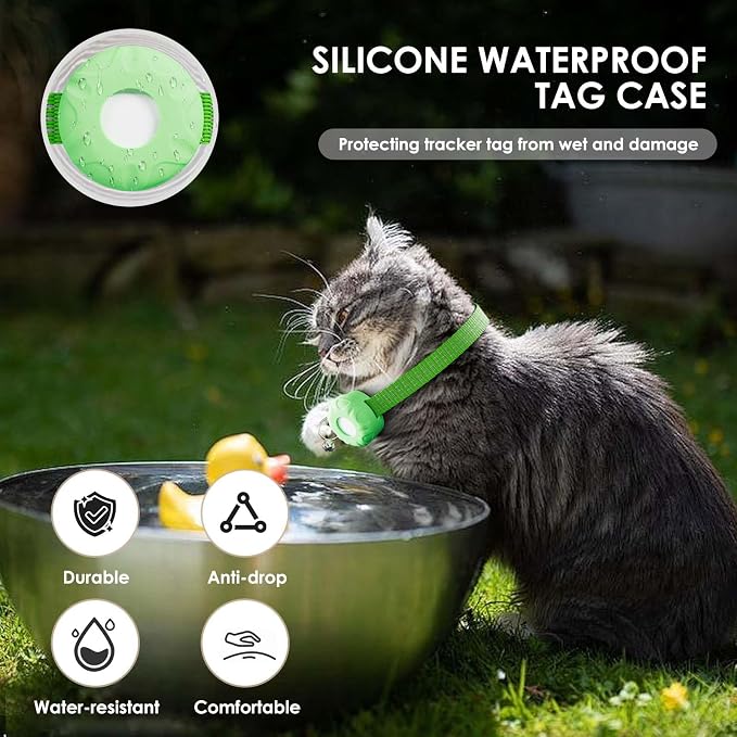 Cat Tracker, Lightweight Pet Tracker for Cats, Cat GPS Tracker Compatible with Apple Find My App(Only iOS), Real-Time Tracking, No Monthly Fee, Green