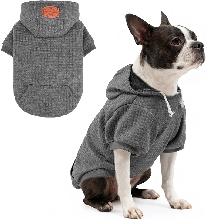 BEAUTYZOO Dog Hoodies Sweater for Medium Dogs, Waffle‑Like Laminated Coat | Warm Dog Sweatshirt with Pocket & Leash Hole, Pullover Clothes for Girl Boy Dogs, Stretchy & Easy‑On‑Off, Bulldogs Pitbulls