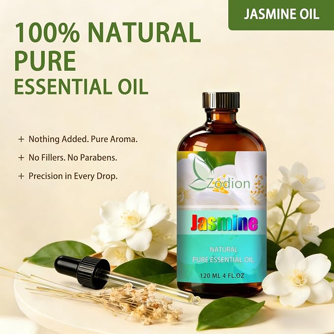 Jasmine Essential Oil - Jasmine Oil for Diffuser, 4 Fl Oz(120ml) | Candle Making, Soap Making, aroma, Strong Scent, Pure, Natural, Home Fragrance, Massage
