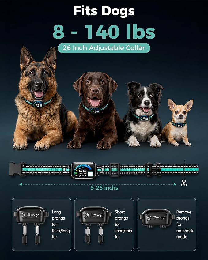 Sevy Buzzy 2-in-1 Dog Bark Collar & Dog Shock Collar with Remote, Smart Anti Bark Dog Training Collar, 3300FT Dog E Collar with 4 Training Modes, LED Light, IP67 Waterproof for Small Medium Large Dogs