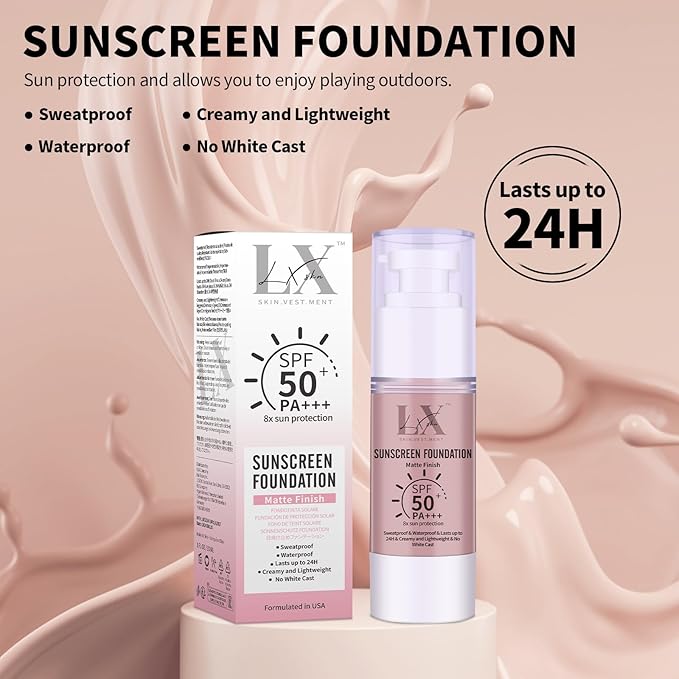 Tinted Face Sunscreen - Waterproof & Lightweight Liquid Foundation with SPF 50++, 3-in-1 Full Coverage Foundation Smooths & Blurs Pores, 209 Medium