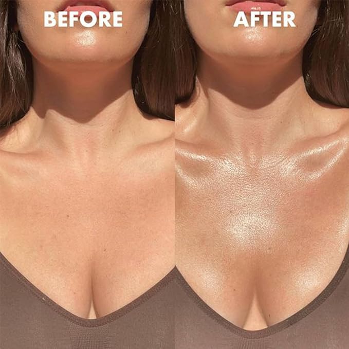 PHOERA Body Shimmer Oil,Bronzer Body Glow Oil Shimmer Highlighter Luminizer with Makup Bursh,Self Tanning Lotion,1oz/Jars (102 Metallic Gold)
