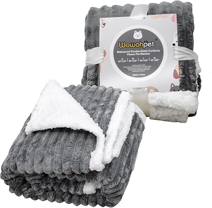 Waterproof Dog Blanket Dark Grey 35x25 in | Soft Pet Cat Blanket Cozy Calming Sherpa Corduroy Fleece Reversible Furniture Bed Protector for Small Dogs Machine Washable