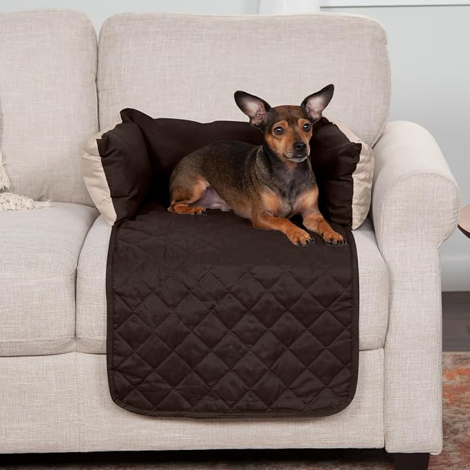 Furhaven Water-Resistant & Reversible 18" Wide Seat Cover Protector for Dogs & Cats, Perfect for Couches, Beds, & Car Seats - Sofa Buddy Bolster Seating Protector - Espresso/Clay, Small