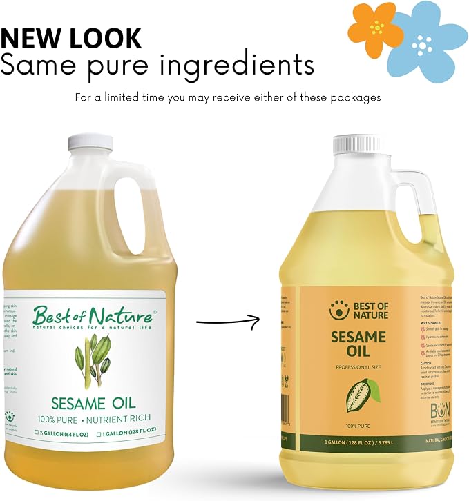 Best of Nature Sesame Body Oil - 5 Gallon Pail (640 oz) - Deep Moisturizing, Detoxifying, Unscented - Unisex - Adults