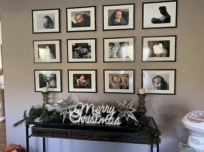 upsimples 11x14 Picture Frame, Gallery Wall Frames Set of 5, Black | Photo Frame Collage Wall Decor, 11 x 14 Frame, 8x10 Frame with Mat for Family, Baby, Hallway, Diamond, Christmas