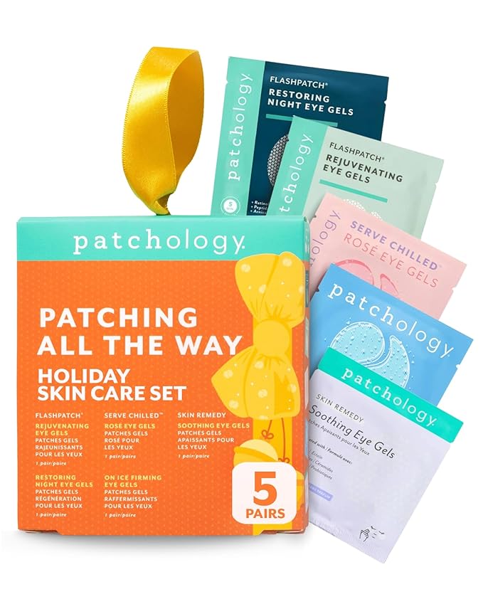Patchology Patching All The Way Gift Set – Hydrating Under Eye Masks with Collagen, Retinol, Hyaluronic Acid – Beauty Stocking Stuffer with 5 Pairs for Puffy Eyes, & Fine Lines (Limited Edition)