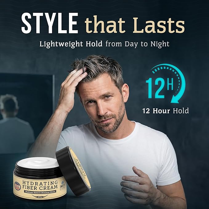 Smooth Viking Hydrating Fiber Cream for Men - Hair Gel with Flexible Styling, 2oz - Improves Hair Health, Natural Scent, Minimal Shine, Dairy-Free - Hair Fiber for Damaged & Thinning Hair