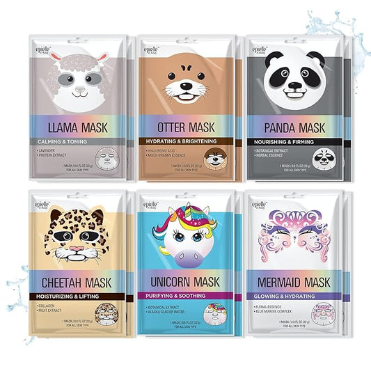 Epielle Character Face Mask Mystical Safari 12 Pack, Fun & Effective Korean Skin Care, Spa Party Favors, Easter Basket Stuffers, Birthday Gifts for Women, Self Care Gifts