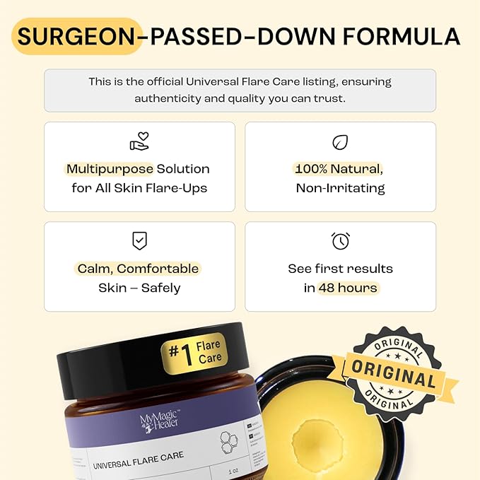 MyMagicHealer Universal Flare Care | Drawing Salve for HS, Boils, Cysts, Hemorrhoids, Pilonidal Cyst, Abscess | Anti-Chafing, Wound Care, Relief for Itching Skin w/Propolis & Egg Yolk Extract 1 oz