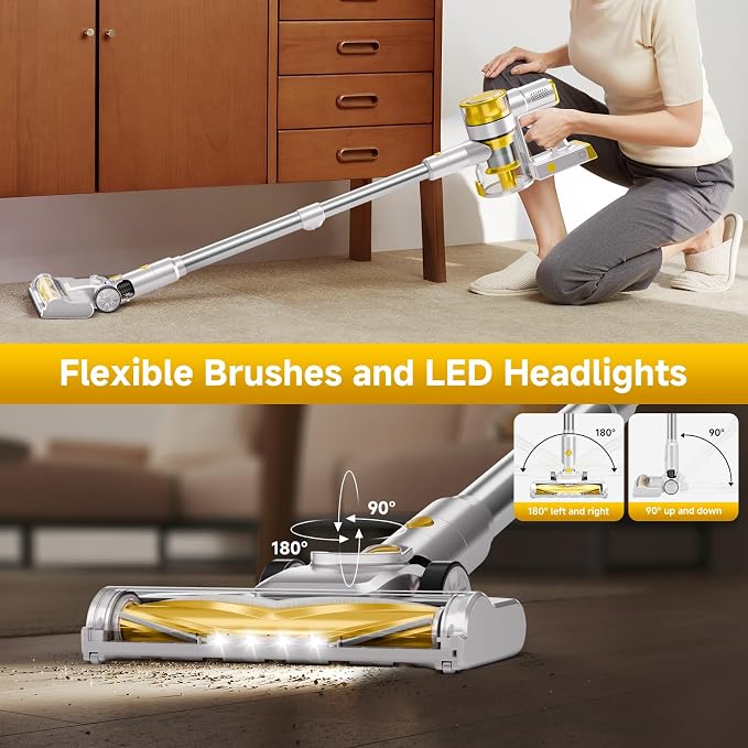 Cordless Vacuum Cleaner, 35Kpa Vacuum Cleaner for Home, 45Mins Stick Vacuum with LED Display, Anti-Tangle & Wall Mount Charging for Hard Floors, Carpet, Pet Hair