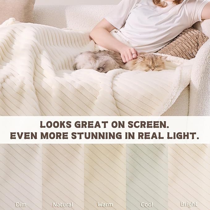 Waterproof Calming Cat Blanket for Indoor Cats, Noiseless Soft Plush Dog Blanket for Pets, 500GSM Thick Faux Fur Pet Throw, Couch Furniture Protector for Puppy, Cream, 25x30IN