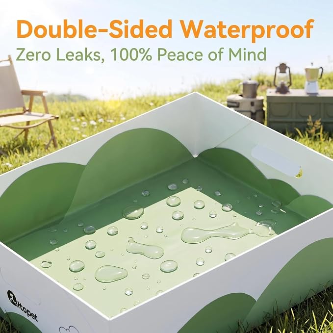 Foldable & Leak-Proof Disposable Cat Litter Box | Portable Travel Litter Box for Cats | Waterproof, Collapsible, Temporary Litter Box for Car, Hotel & Home | Tall 15cm High-Wall Design (2, Large)