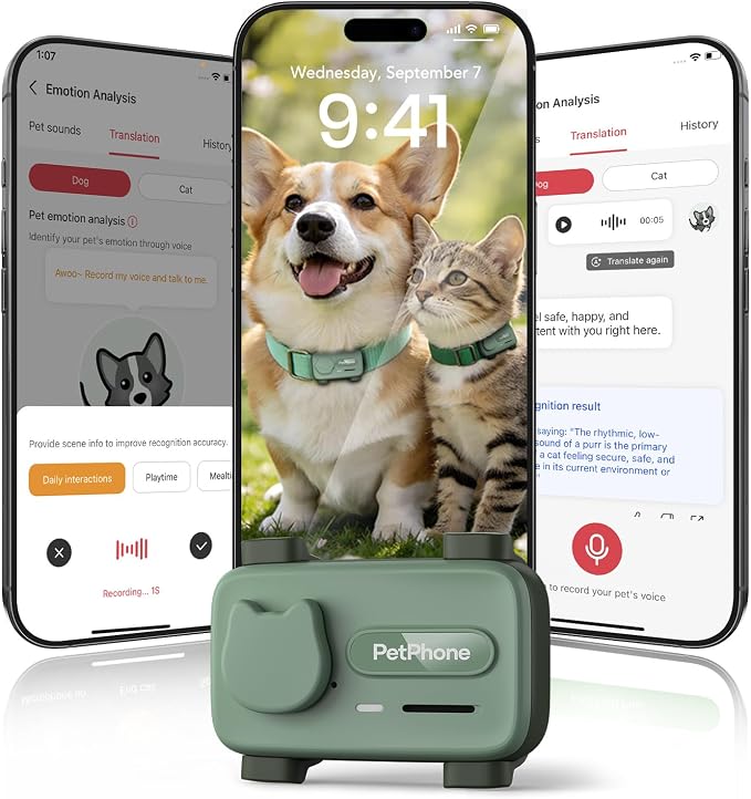 AI-Powered Smartphone for Pets, Support Emotion Detection, 2-Way PetChat | Family&Social Network, Live Geofencing Virtual Fence, Activity Monitor, Play Music, Global Tracking Pet GPS Tracker