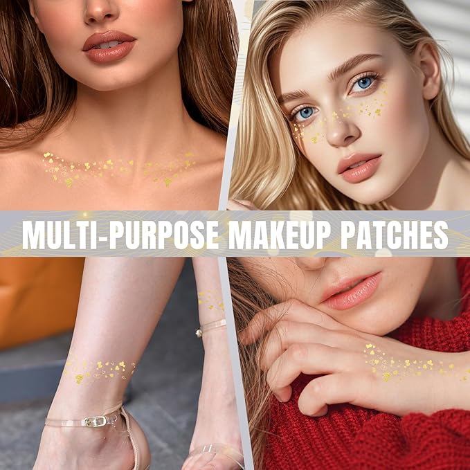 Glitter Freckles - 6PCS Makeup Patches, Metallic Silver Fake Freckles, Beauty Face Glitter, Water Transfer Glitter Freckles Face Tattoo, Cute Face Glitter for Kids, Temporary Face Jewels for Women