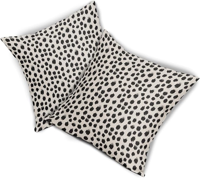 Black Cream Polka Dot Pillow Covers 20x20 Set of 2 Outdoor Modern Art Throw Pillows Boho Design Brush Strokes Decorative Pillowcase Square Cushion Cover Linen Pillow Case for Home Sofa Couch Bed