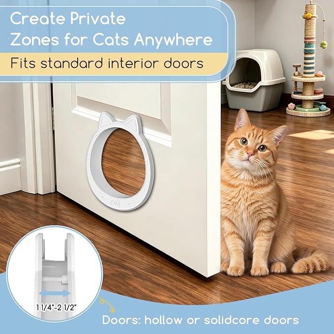 Large Cat Door Interior Door, No-Flap Pet Door for Cats Up to 22 lbs(White)