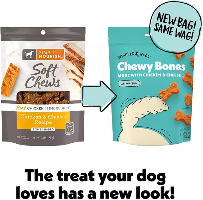 Wiggles and Wags Soft Chews Chicken & Cheese Recipe Bone-Shaped Treats