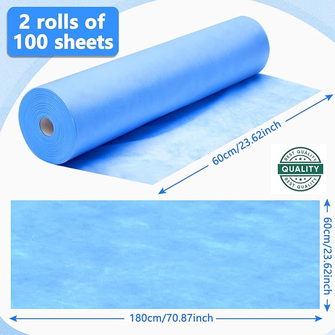 Tudomro 2 Rolls Disposable Non Woven Bed Sheets 24 x 71 Inch Massage Table Paper Covers Non Woven Fabric Massage Sheets Waterproof Spa Breathable Bed Cover for Beauty Salon (Blue)