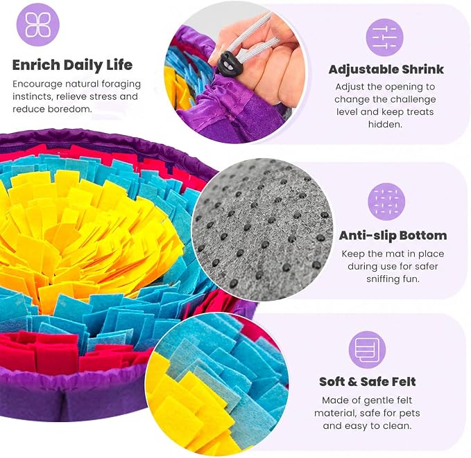 Snuffle Mat for Dogs, 19"x19" - Slow Feeder Bowl & Interactive Dog Puzzle Toy, Enrichment Sniffing Mat for Mental Stimulation, Nosework Foraging Treat Game for Small Medium Large Breed Puppy Cats