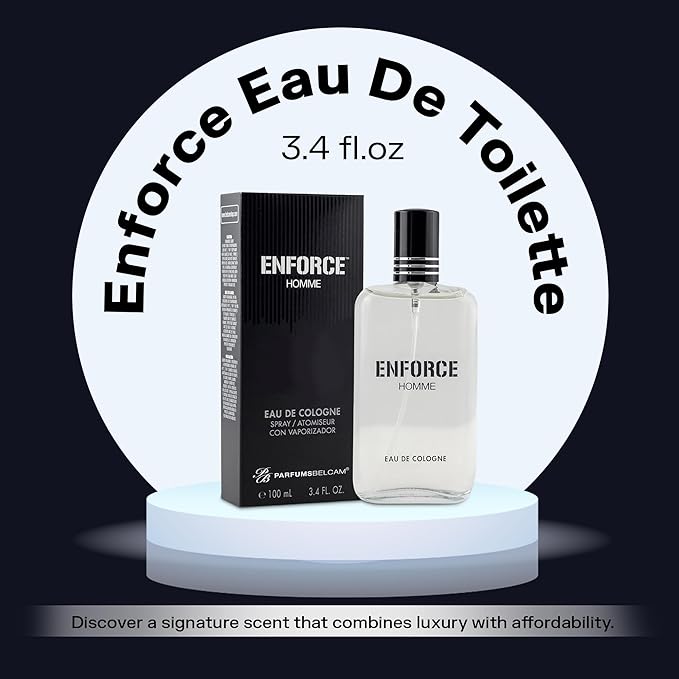 PB ParfumsBelcam Enforce Homme Eau de Toilette Spray for Men – Long-Lasting Woody Sandalwood Fragrance with Citrus & Musk, Masculine Cologne, Affordable Luxury, Daily Signature Scent - 3.4 Fl Oz