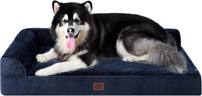 EHEYCIGA XXL Dog Bed Memory Foam, Orthopedic Giant Dog Bed Jumbo with Washable Removable Cover, Waterproof Pet Sofa Couch with Nonskid Bottom, 48x35x7.5, Navy Blue | Washable Removable Cover, Waterproof Flat Pet Sofa Couch with Nonskid Bottom, 48x35x7.5