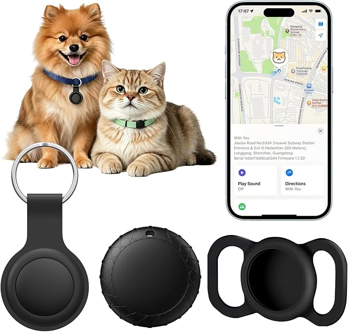 GPS Tracker for Dogs/Cats, Smart Collar with Real-Time Location - Pet Location Tracker with Holder, No Monthly Fee/No SIM Card, Works with iOS Find My, Ultra-Slim, IP68 Waterproof,Compact Design