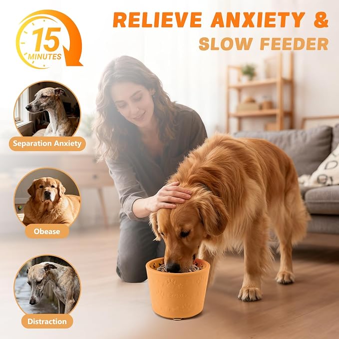 Dog Slow Feeder Lick Bowl, Silicone Dog Bowl with Strong Suction, Orange