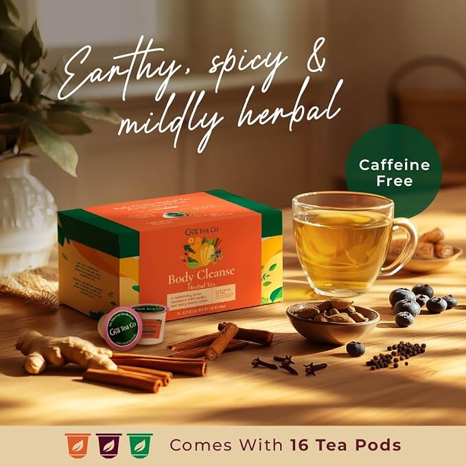 Gya Tea Co Body Cleanse Herbal Tea Pod (16 Count)- Decaf Wellness Tea for Body Comfort & Relaxing