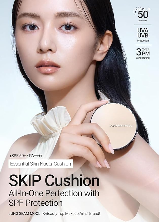 JUNG SAEM MOOL Essential Skin Nuder Cushion | Natural Finish, Buildable Coverage Cushion Foundation by Korean Makeup Artist (Refill Included, SPF 50 | Gift Set with Mool Cream & Puff), 19 Light