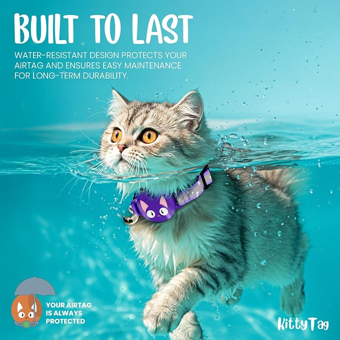 AirTag Cat Collar – Breakaway Reflective & Waterproof Collar with Built-in Holder, Adjustable with Bell for Indoor/Outdoor Cats – AirTag Not Included, Purple (9-12")