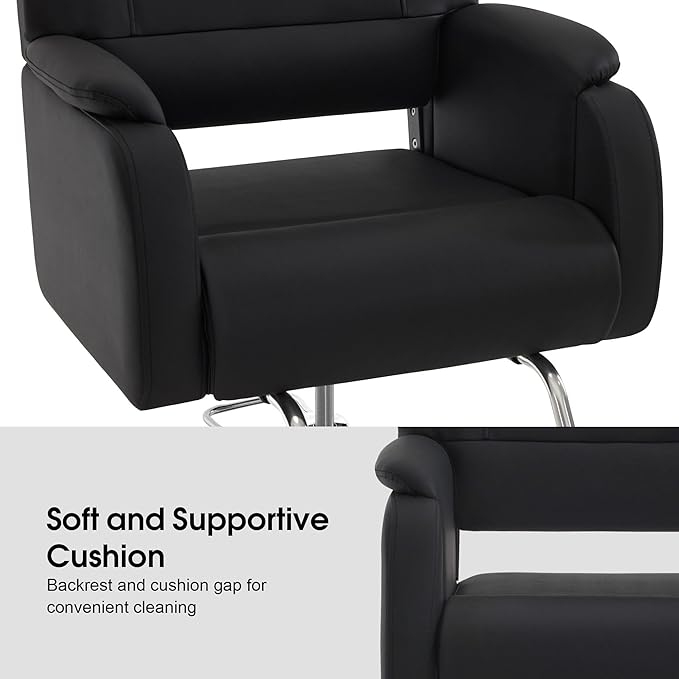 BarberPub Modern Salon Chair with Adjustable Height for Hairstylist, PVC Leather & 330lb Capacity for Home or Barbershop 8459 (Black)