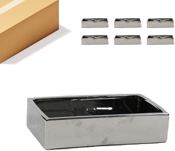 WGV Rectangle Block Ceramic Vase Bulk 12" x 7" x 3"H Silver Low Plate Planter Terrarium Floral Centerpiece for Wedding Event Home Decor 6 Pieces