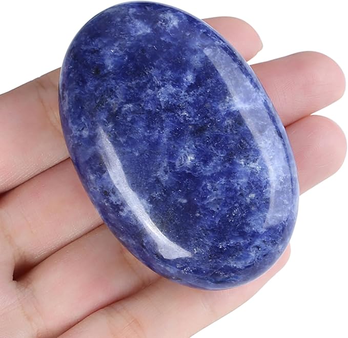 ZHIYUXI 2.4" Blue Sodalite Crystal Palm Stone Healing Crystals Gemstones and Crystals Gift Worry Stone Energy Balancing Therapy Polished Stones Room Decor Mediation 1PC