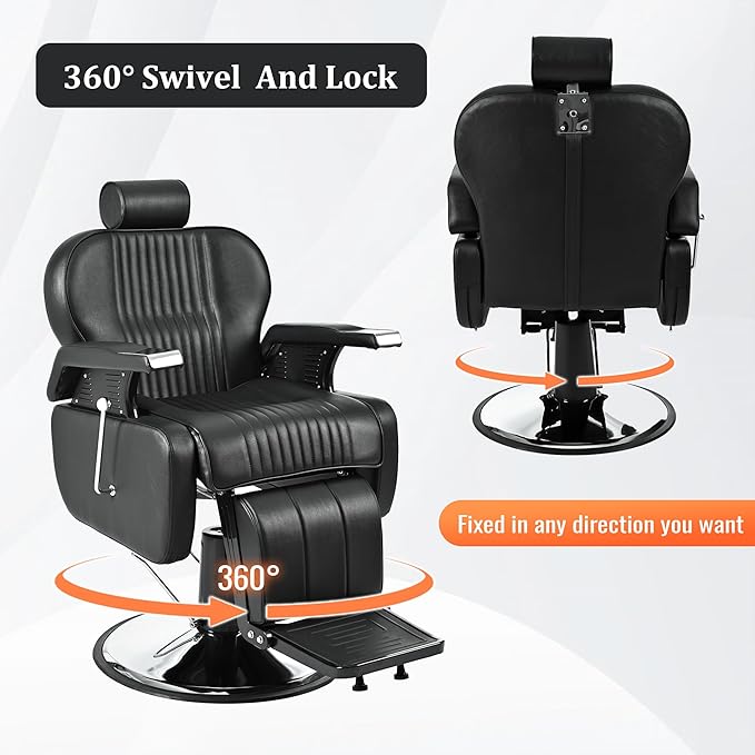 Professional Barber Chairs for Barbershop,Reclining Salon Chairs for Hair Stylist with Heavy Duty Hydraulic Pump/Headrest/ Footrest,360° Rotation, Tattoo Chair Shampoo Equipment For Beauty Shop
