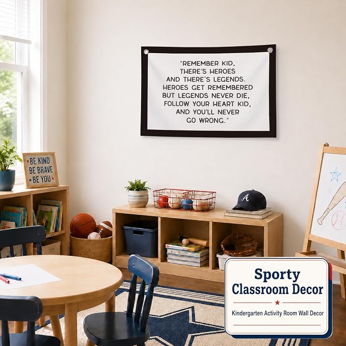 Vintage Baseball Wall Decor for Boys Room, Inspirational Sports Quote Canvas Banner, Retro Baseball Nursery Wall Art for Bedroom Playroom,Baby Shower Gifts,30x20 Inch(White and Black)