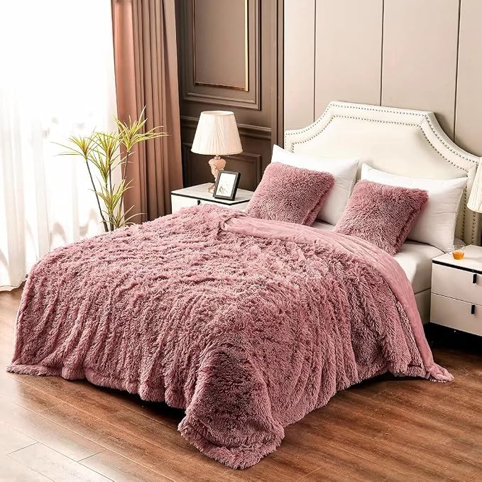 YUSOKI Long Faux Fur King Size Blanket, Pink, 90" x 104" | Ultra Soft, Lightweight for All Season Use, stays fluffy after repeated washes, Perfect Gifts, Machine Washable