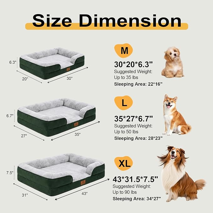 Orthopedic Extra Large Dog Bed, Memory Foam XL Dog Bed Couch, 44" L | Dual-layer Foam Mat, Washable Cover&Waterproof, Contoured Bolster Design, Indoor&Car Truck, Pet Bed for Dogs Cats Up to 90lbs