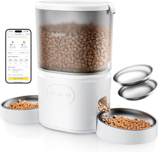Automatic Cat Feeder for 2 Cats, Dual Cat Feeder with 5G WiFi APP | Cat Food Dispenser App Control, Timed Precise Feeding, Portion Control, 5L Auto Pet Feeder, Double Stainless, Voice Recorder