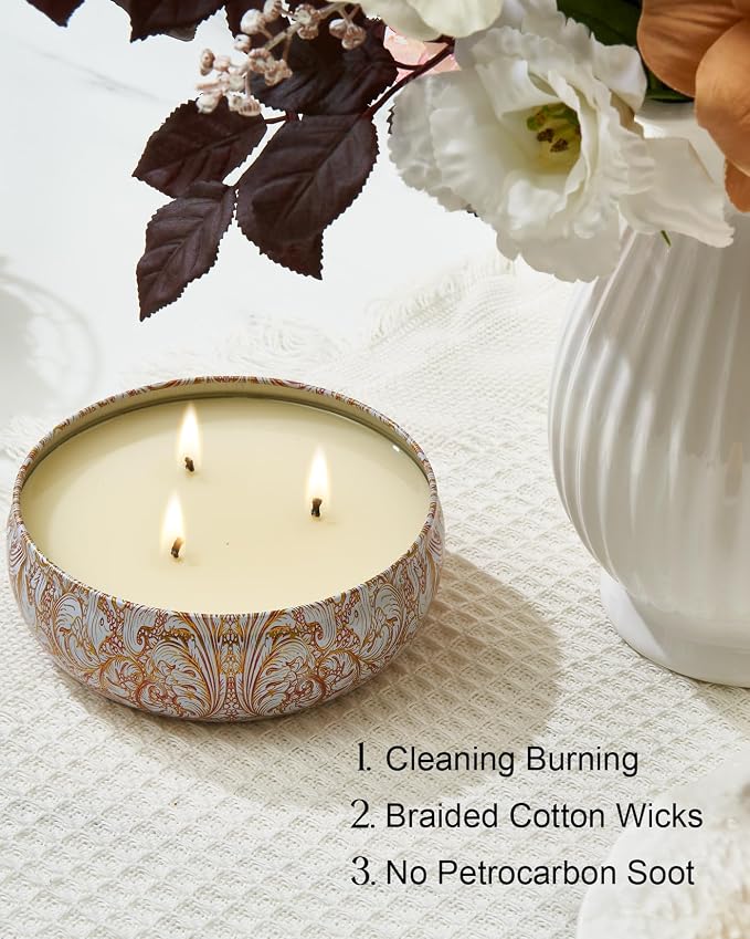 M&SENSE Soy Candle Mimosa Rose Scented 12oz Over 40 Hours Burn Time, 3-Wick Natural Aromatherapy Candle Highly Scented & Long Lasting, Home Fragrance Gift for Women Men