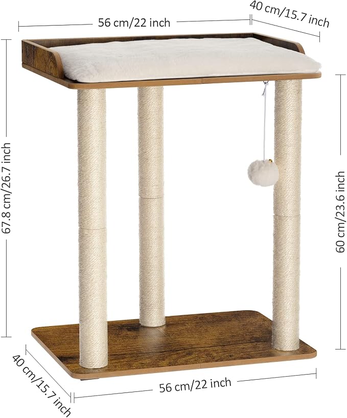 26.7in Large Cat Tree Tower Condo, Cat Scratch Posts for Indoor Cats, Big Plate, Three 23.6in Full Sisal Scratching Posts, Rustic Brown