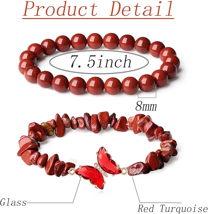 DUQGUHO 2Pcs Butterfly Bracelets for Women Healing Crystals Bracelets for Women Natural Gemstone Bead Bracelet Cute Butterfly Charm Bracelet Stretch 8mm Crystal Jewelry Gifts for Women