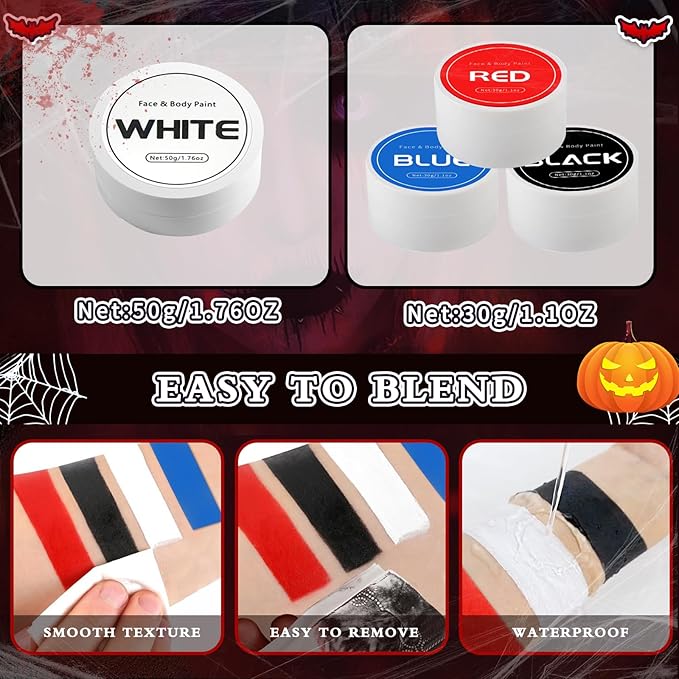 Halloween Clown Makeup Kit: Red White Black Blue Face Body Paint Kit - Pro Oil Based Halloween Face Body Paint for Adults Kids - Clown Movie Cosplay SFX Halloween Makeup Painting Set