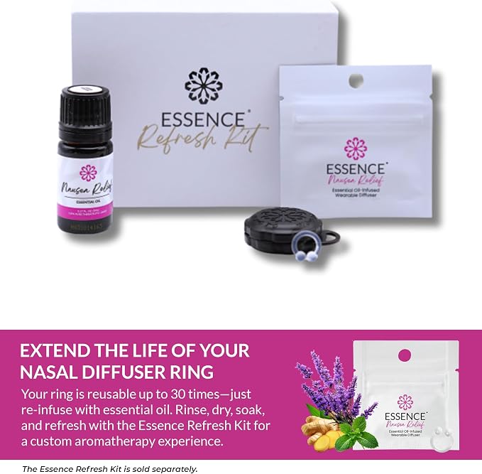 Essence Essential Oil Nasal Diffuser Nausea Relief | 3 Pack | Wearable Aromatherapy for Travel, Work, & Motion Sickness Support