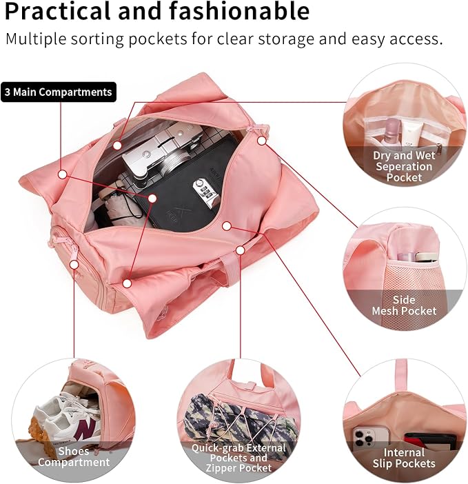 Handbag for Women Yoga Bag Large Capacity Yoga Pad Buckle with Shoe Compartment Water Bottle Sports Gym Bag Travel